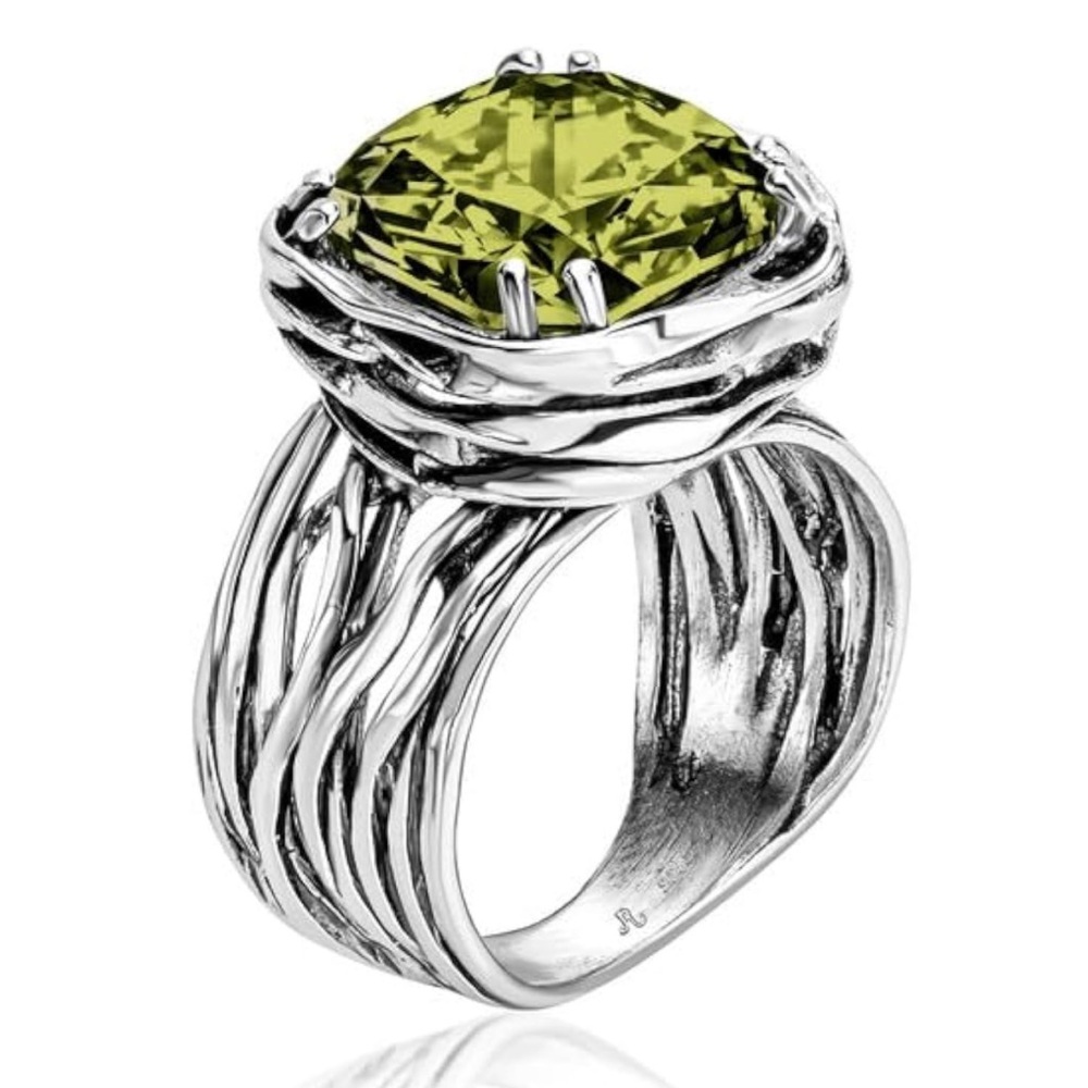 Peridot Gem- 925 Sterling Silver Wrap Vintage Design Handcrafted Statement Ring - Picture 1 of 7